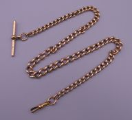 A 9 ct gold watch chain. 42 cm long. 36 grammes.