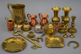 A quantity of various copper and brass items.