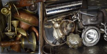 A quantity of various brass, copper and silver plate.