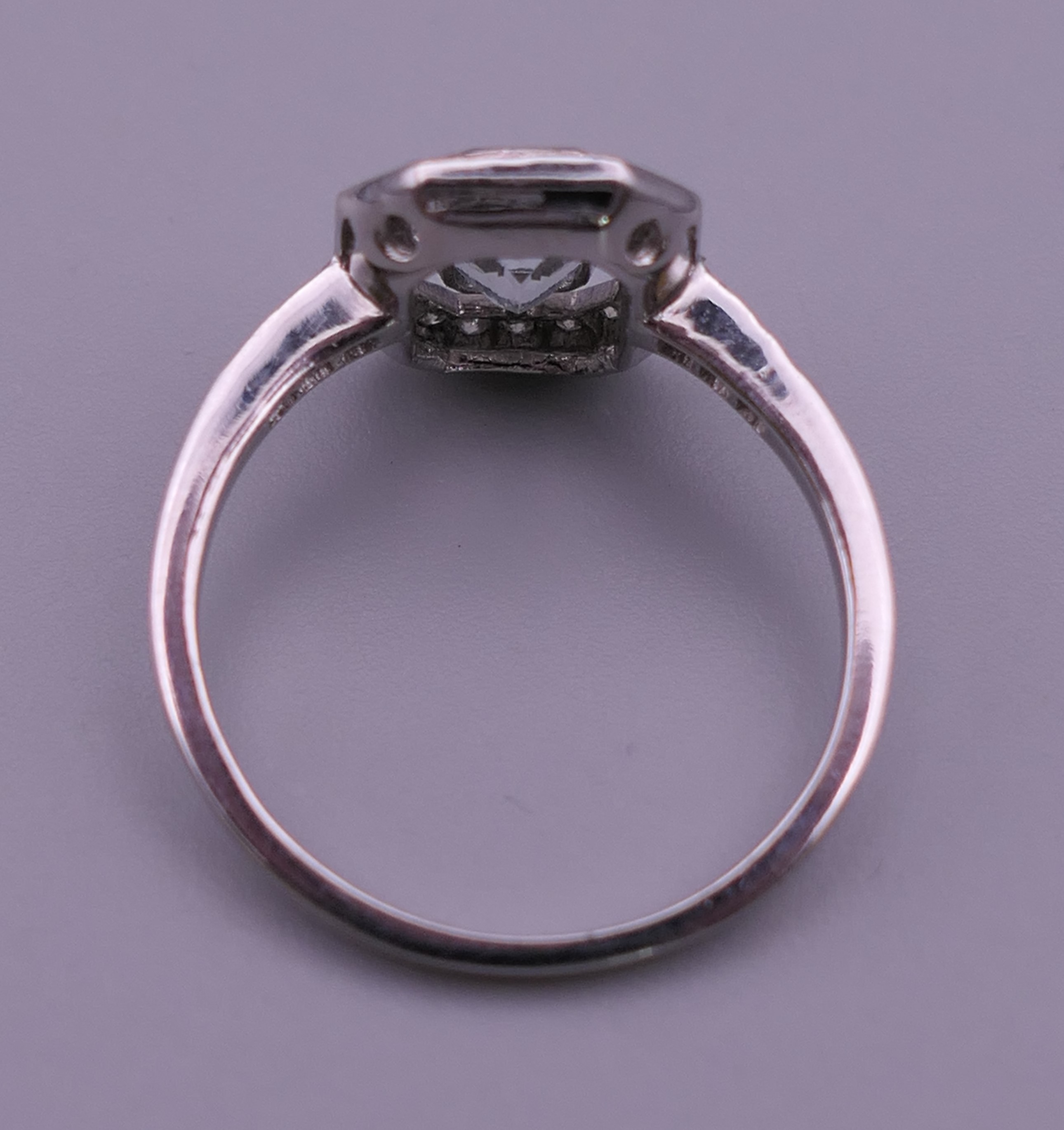 A platinum diamond and aquamarine ring. Ring size M/N. - Image 3 of 8