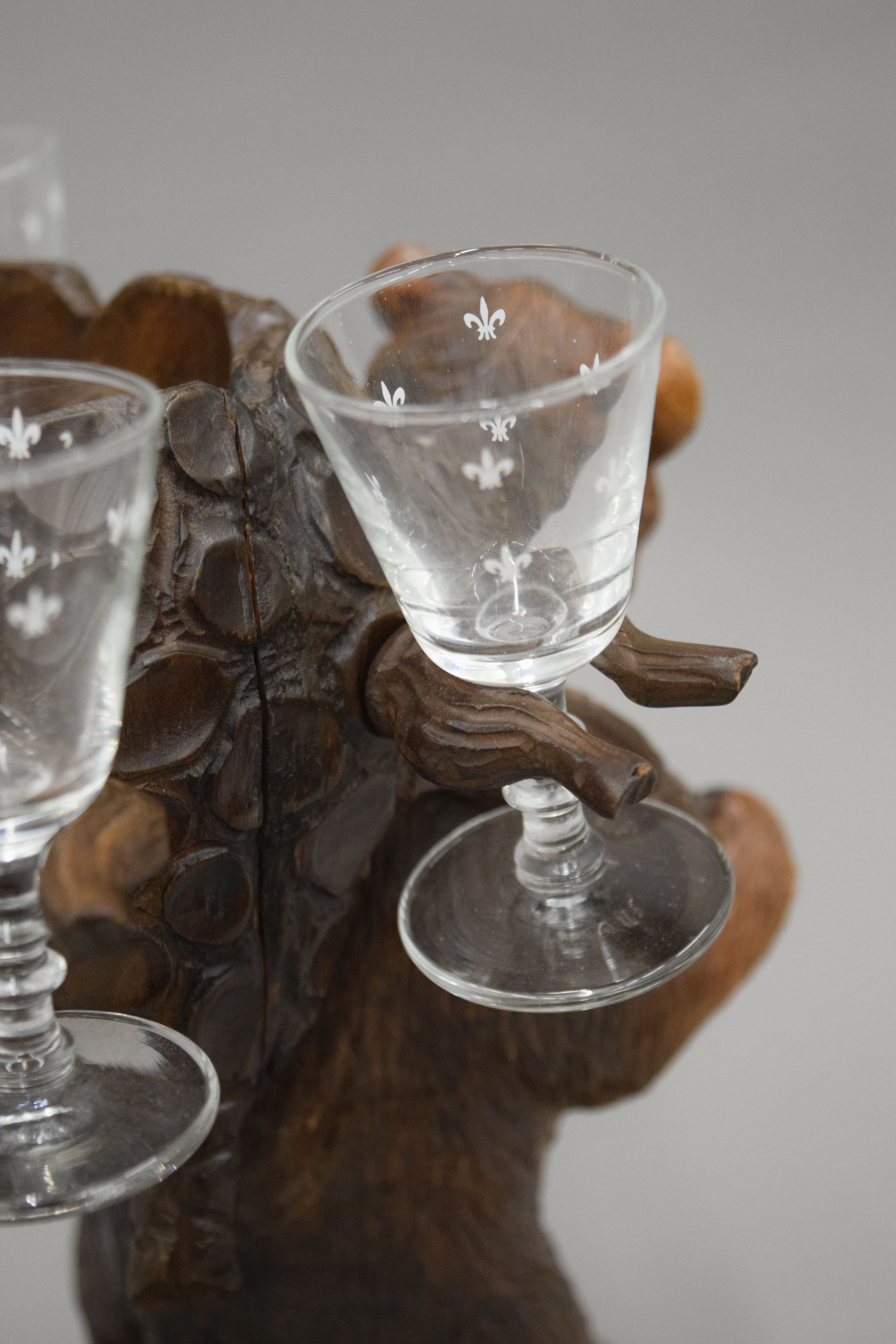 A Blackforest carved wooden liqueur set stand formed as a bear, - Image 13 of 13