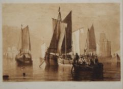 Calm, etching, drawn, etched and engraved by J.M.W Turner, framed and glazed. 28 x 21.5 cm.