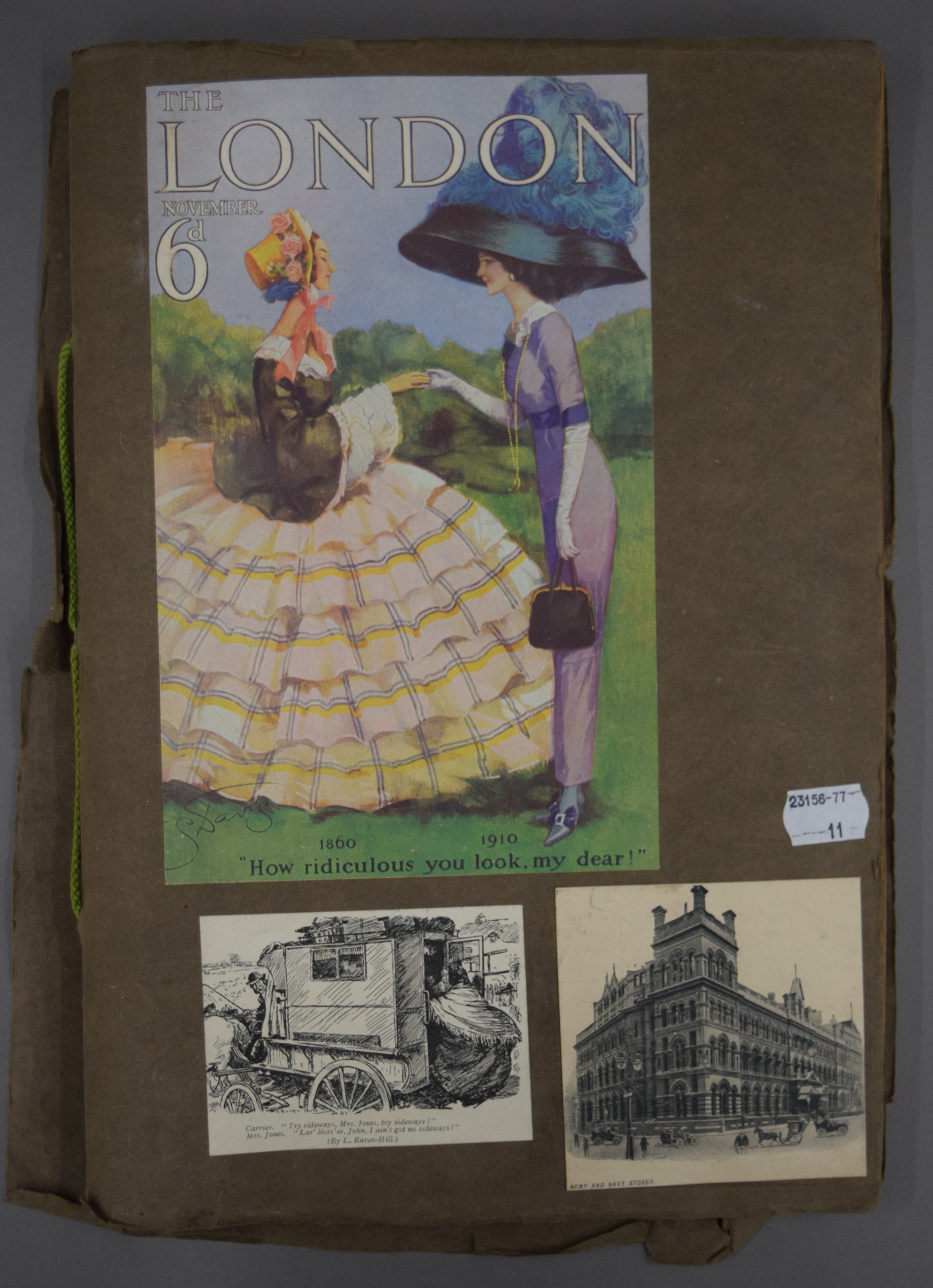 A vintage scrap album, including a sketch by Evert Moll (1878-1955).