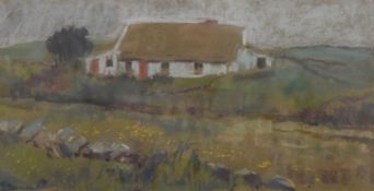 Hillside Cottage, pastel, monogrammed M.M, framed and glazed. 35.5 x 18 cm.
