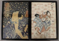 Two 19th century Japanese wood block prints of Warriors, each framed and glazed. 26 x 37 cm overall.