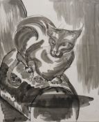 S HEFFERSON-WALDEN, Siamese Cat, ink on paper, glazed. 50 x 60 cm.