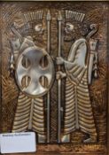 A plaque depicting two Indo-Persian warriors, housed a Kashmiri frame. 20.5 x 25 cm overall.