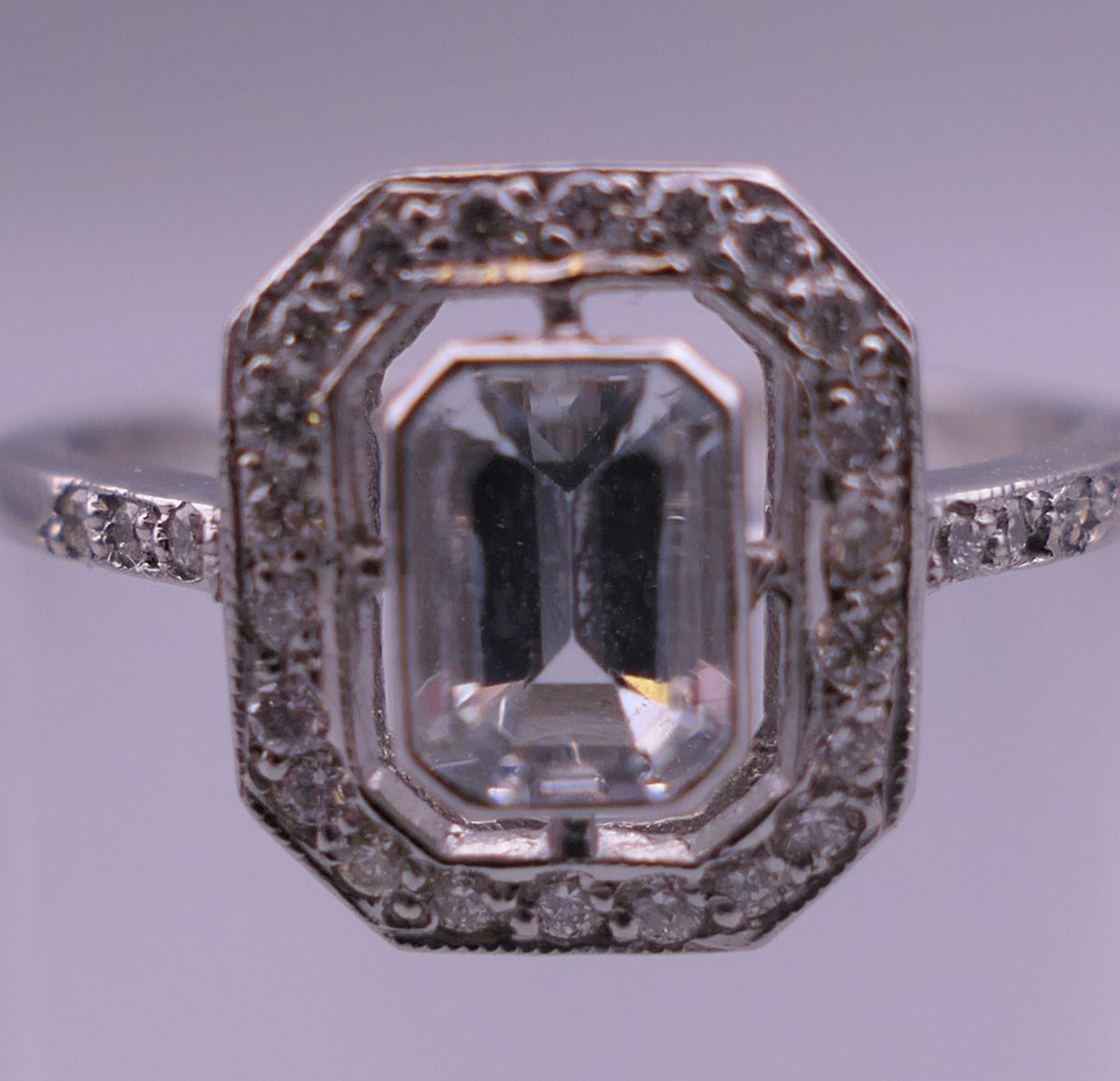 A platinum diamond and aquamarine ring. Ring size M/N. - Image 6 of 8