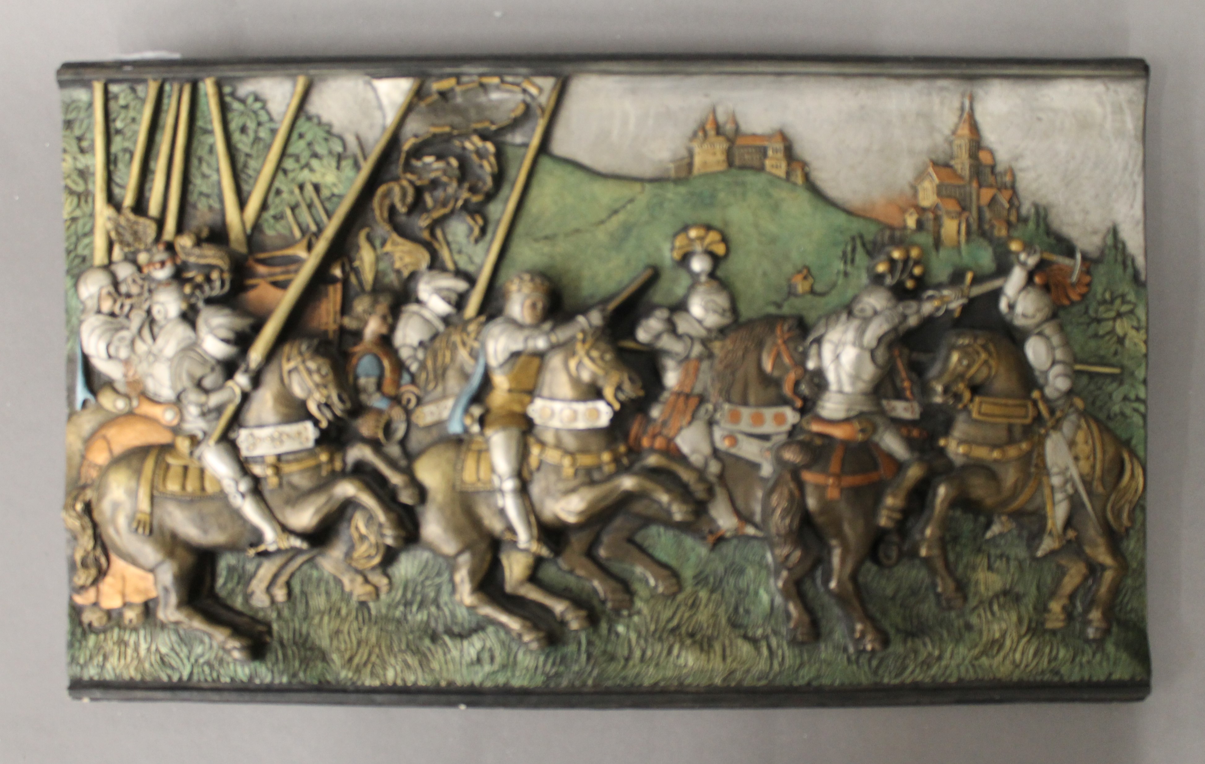 Four plaques depicting battle scenes. Each approximately 40 cm wide. - Image 4 of 5