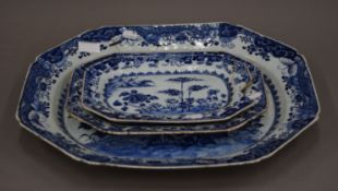 Three 18th century Chinese Export meat plates. The largest 45.5 cm wide.