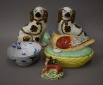 A small collection of 19th century Staffordshire and Delft porcelain.