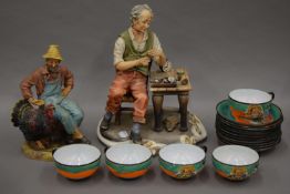 A Royal Doulton figure 'Thanksgiving', a Capodimonte figure and a quantity of Japanese tea wares.