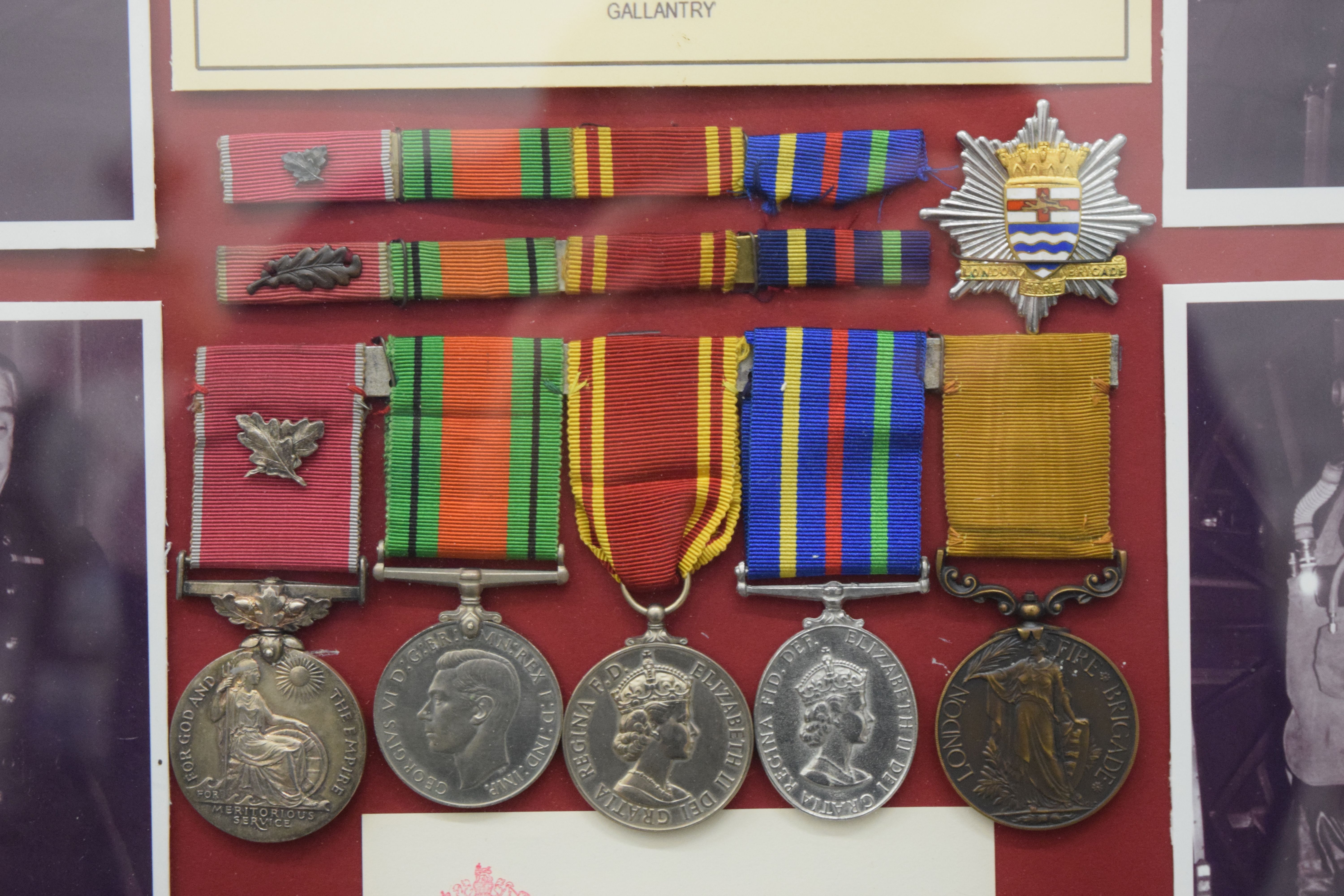 A framed display Gallantry British Empire medal with oak leaf and box, - Image 3 of 15