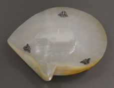 A Chinese unmarked silver mounted mother-of-pearl shell dish. 22 cm wide.