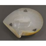 A Chinese unmarked silver mounted mother-of-pearl shell dish. 22 cm wide.