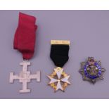 A silver and enamel Masonic cross inscribed LDRA,