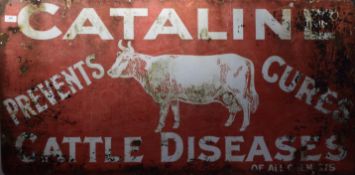 An original pictorial enamel advertising sign for Cataline, centred with an image of a cow. 121.