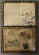 Two 19th century Japanese wood block prints, one depicting crabs and the other archers,