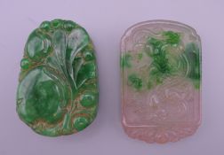 Two jade pendants. 5.5 cm and 5 cm high respectively.