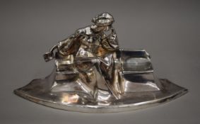 A Kayser silver plated inkwell. 36 cm wide.