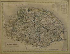 A Map of Norfolk, framed and glazed. 25 x 19 cm.