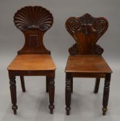 Two 19th century mahogany hall chairs.