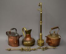 A quantity of various copper and brass ware.