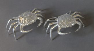 A pair of silver plated salts formed as crabs. 12 cm wide.