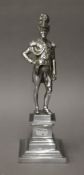 A silvered bronze model of the Duke of Wellington mounted on a stepped plinth base. 32.5 cm high.