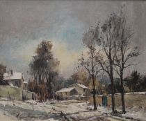 J M GAMBLE, Snowy Landscape, oil on canvas, framed. 59 x 49.5 cm.