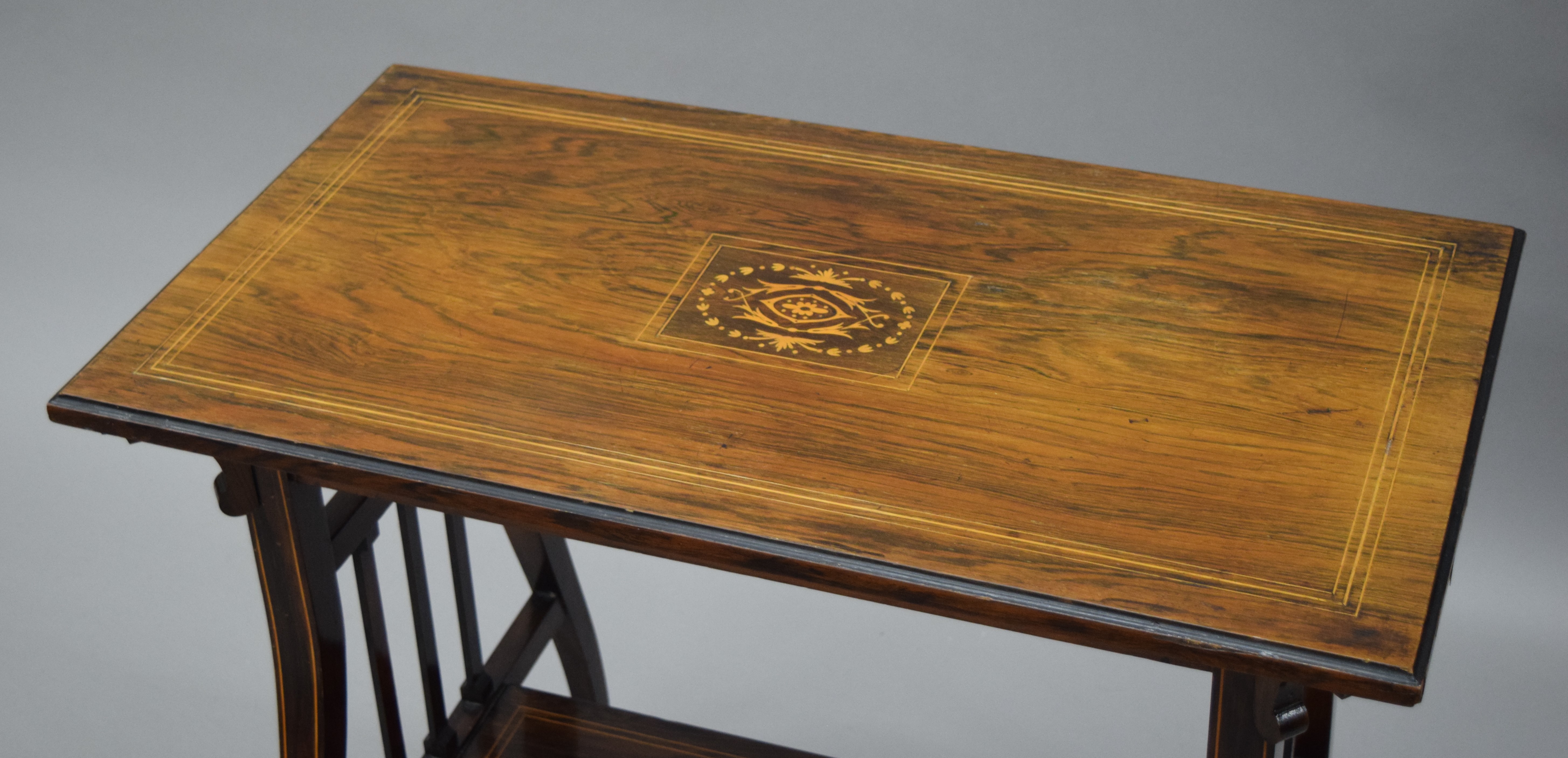 A Victorian inlaid rosewood side table. 76 cm long. - Image 4 of 7