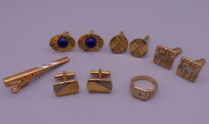 A 9 ct gold ring (5.7 grammes total weight) and a quantity of various cufflinks.