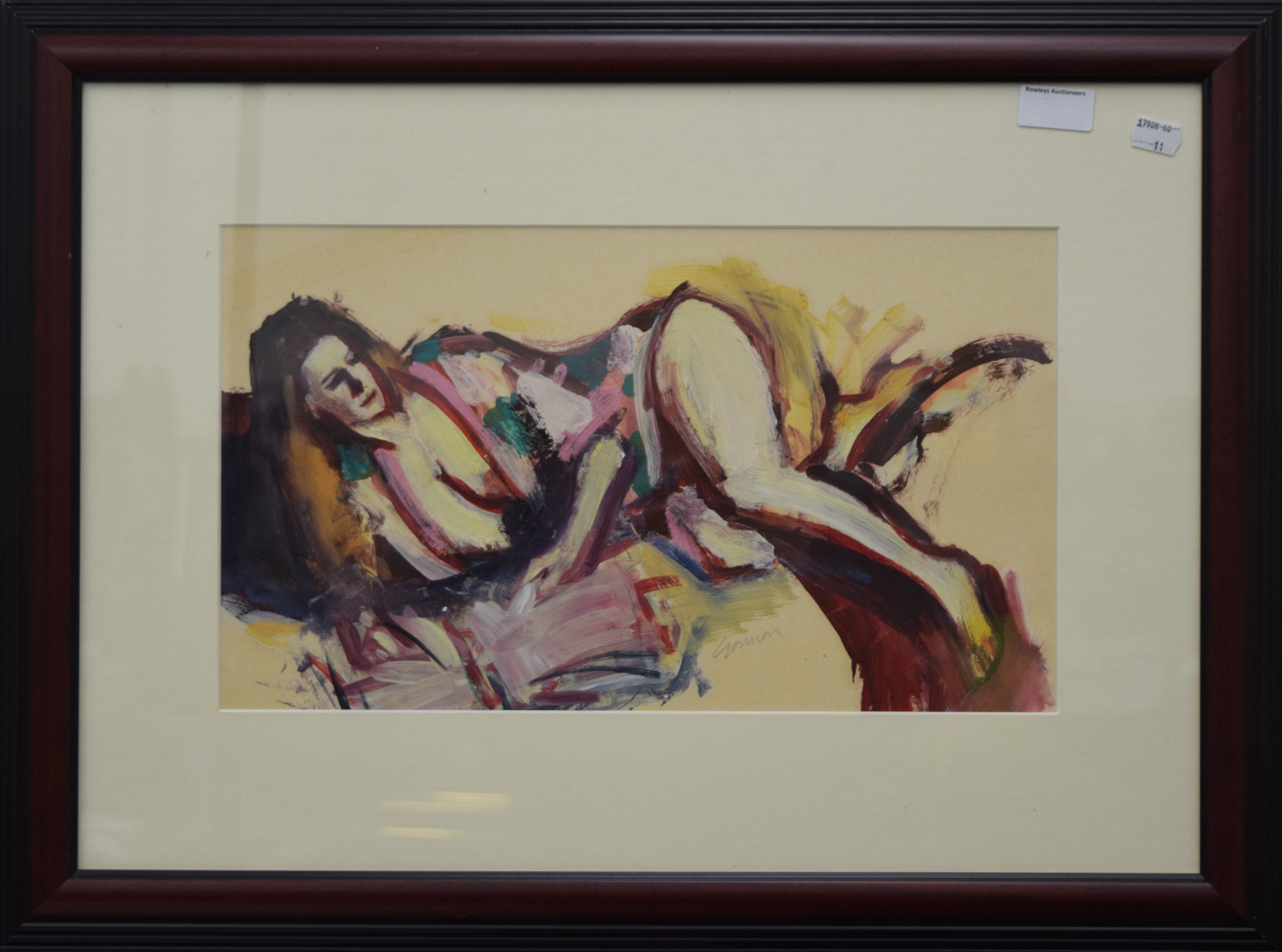 DES GORMAN (Scottish), Reclining Nude, oil, signed, framed and glazed. 43 x 24.5 cm. - Image 2 of 3