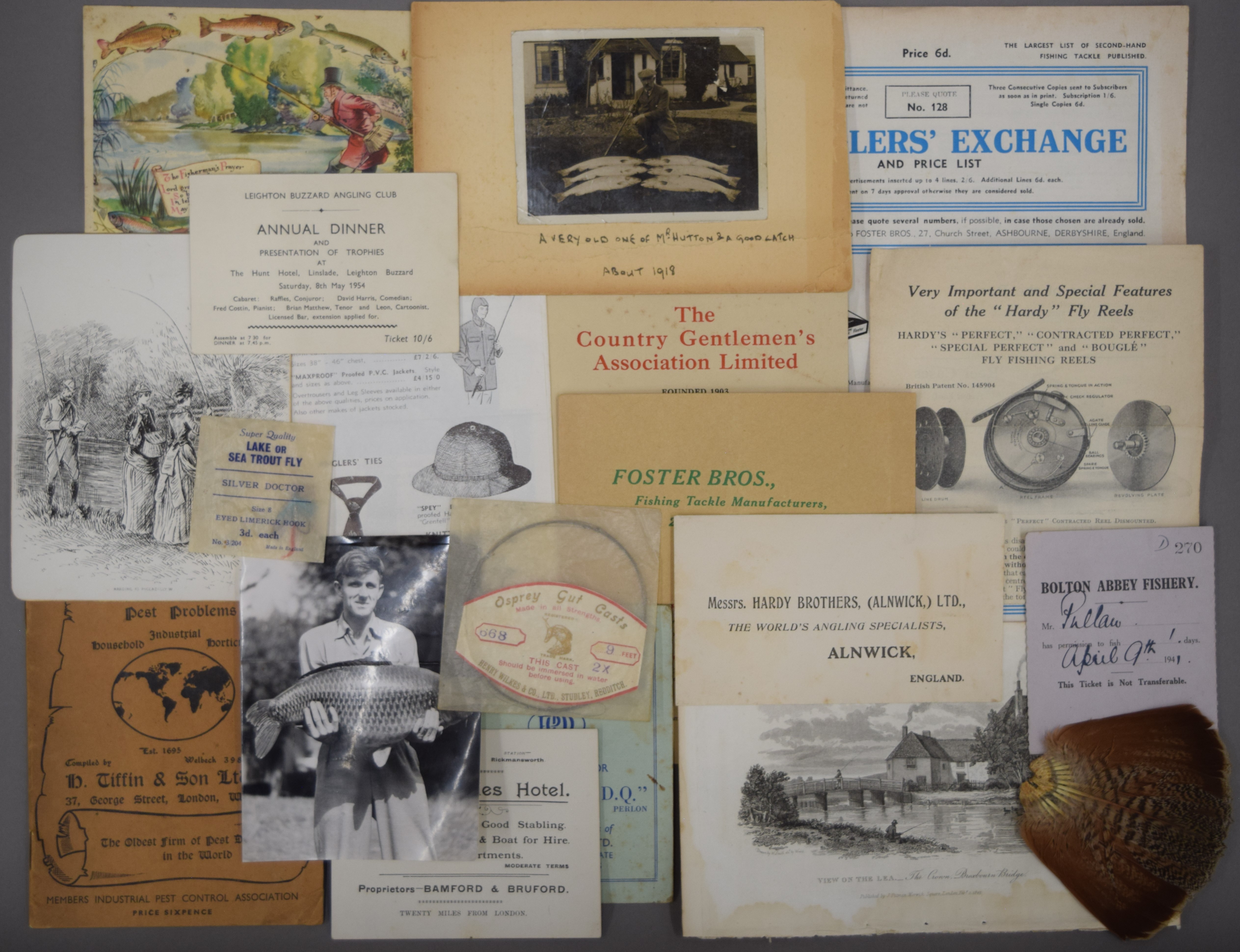 A collection of fishing ephemera.