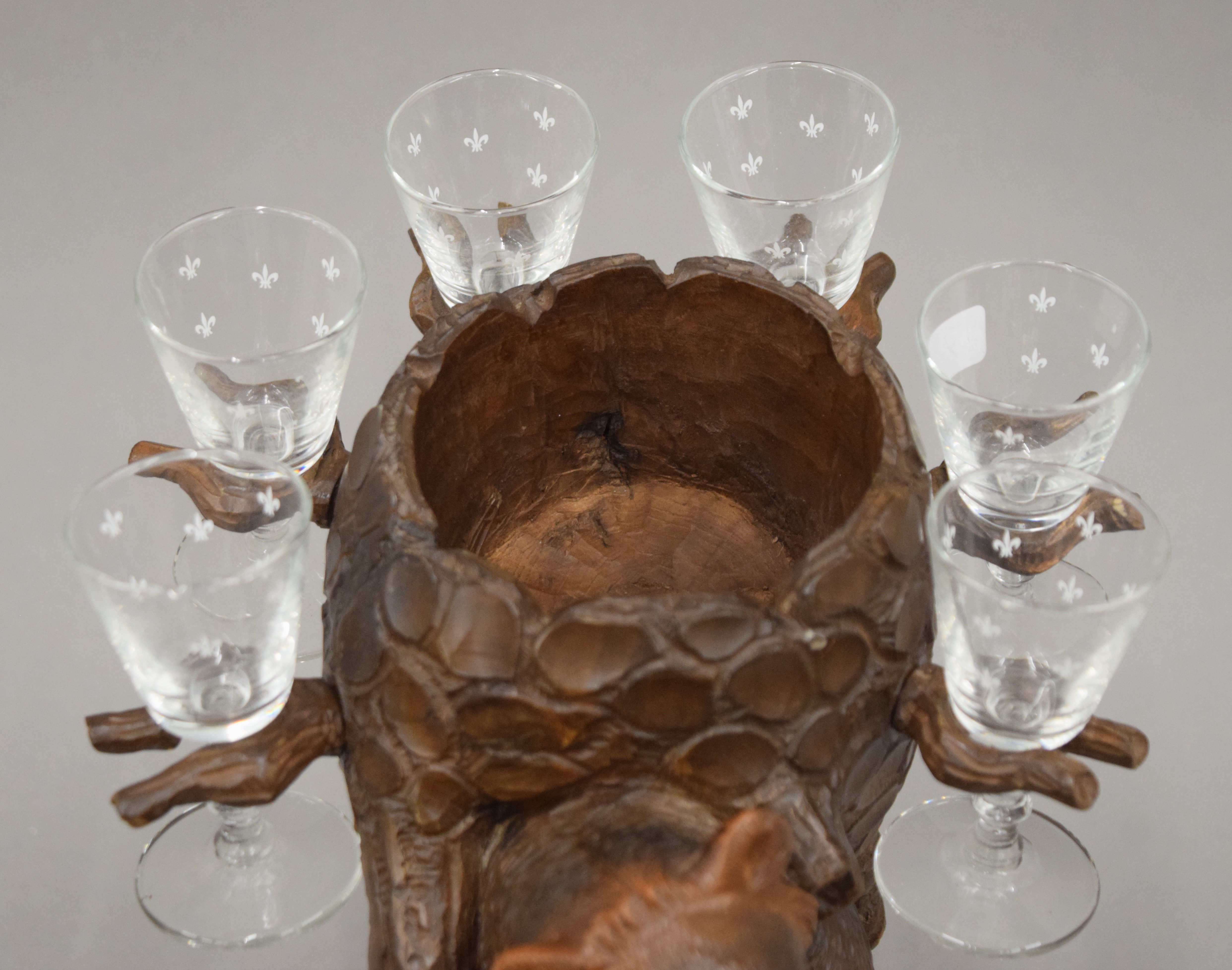 A Blackforest carved wooden liqueur set stand formed as a bear, - Image 11 of 13