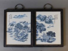 A pair of Chinese blue and white plaques. 28.5 x 36.5 cm overall.
