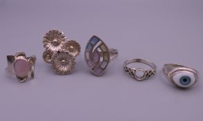 Five silver rings. 23.1 grammes total weight.