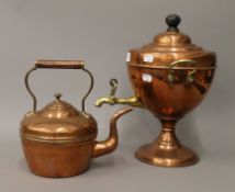 A copper kettle and a copper samovar. The latter 36 cm high.