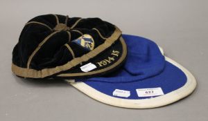A 1914-15 rugby cap and a cox's rowing cap.