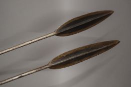 Two antique Maasai lion spears. 215 cm long.