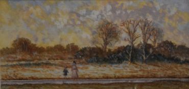 A T JUBB, Country Scene, oil, framed and glazed. 18 x 9 cm.