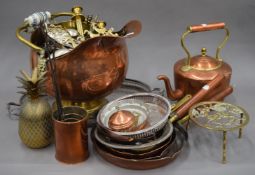 A quantity of various brass, copper, silver plate, etc.