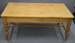 A Victorian pine kitchen table. 182 cm long, 104.5 cm wide, 75 cm high.