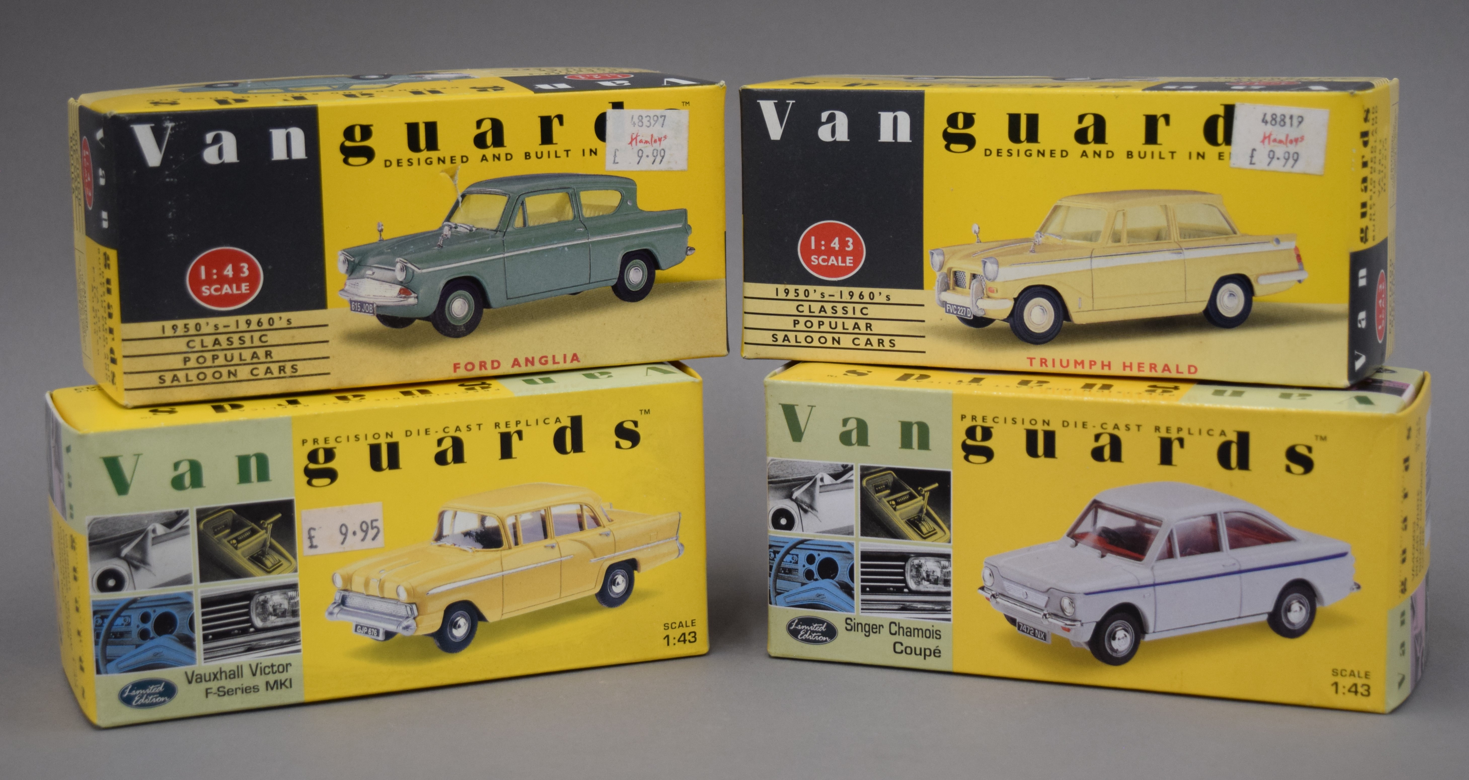 A boxed 1960's Triumph Herald yellow with white stripe Lledo/Vanguard limited edition,