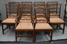 A harlequin set of ten mahogany ladder back dining chairs.