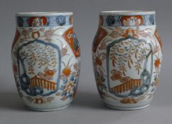 A pair of Imari vases. 17.5 cm high.