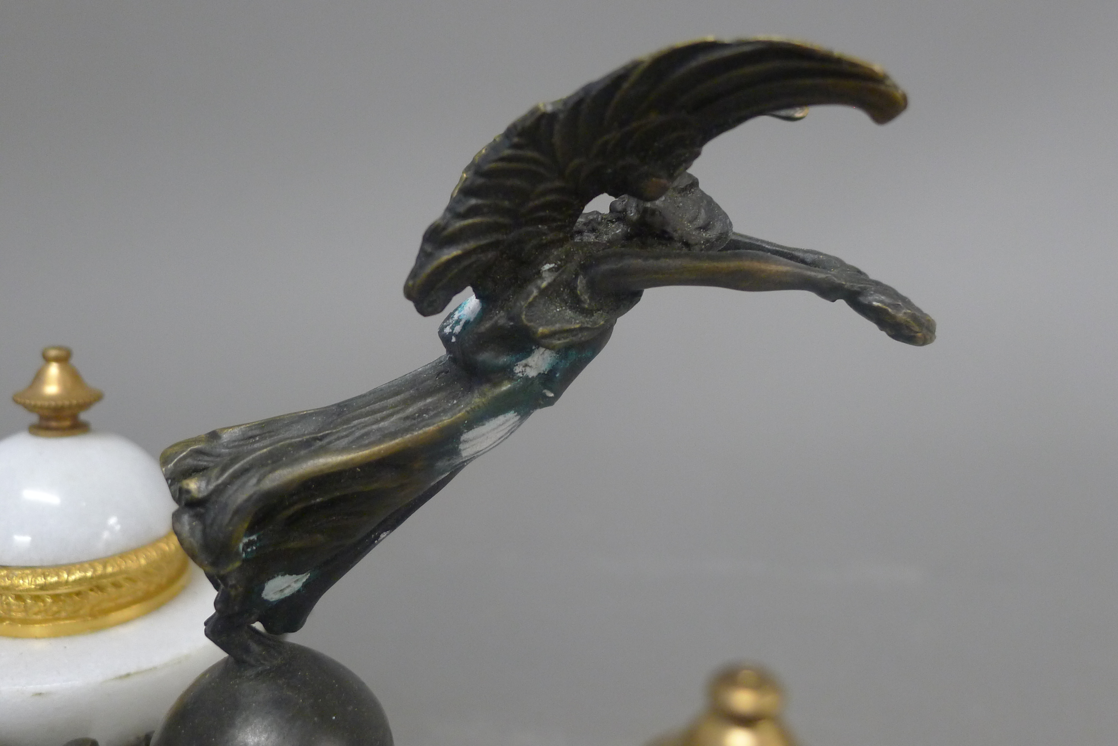 A gilt and patinated bronze mounted desk stand. 28.5 cm wide. - Image 4 of 4