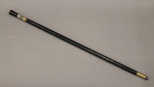 An early 20th century Indian ivory inlaid sword stick. 91 cm long.