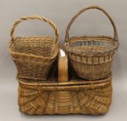 A Sunderland boat basket, two other basket and a trug.