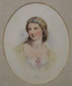 Young Lady, watercolour, signed A V HOBSON and dated 1884, framed and glazed. 48 x 54.5 cm overall.